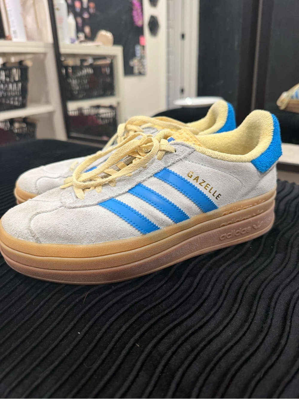 adidas Gazelle Suede Sneakers in White, Blue & Cream